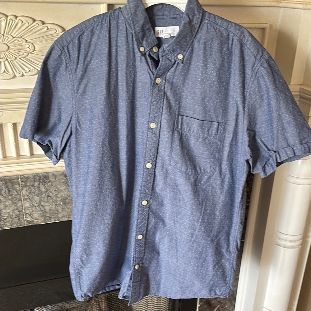 GAP Men's Denim Blue Button-Down Shirt